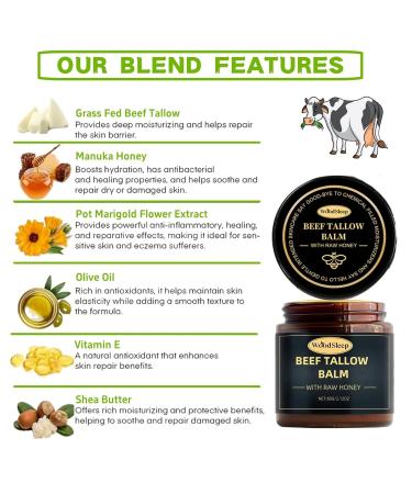 AFCRYIYE Natural Whipped Tallow Cream with Honey & Butter Moisturizer for Face & Body Nourishing Beef Tallow Balm for Dry Skin Ultra-Hydrating Smoothing Skin Care Cream 60g/2.12oz - Buy Online on GoSupps.com