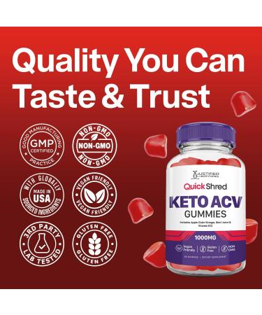 Justified Laboratories Quick Shred Keto ACV Gummies Advanced Formula 1000MG Apple Cider Vinegar Gummies with Pomegranate Beet Juice Powder & B12 Vegan Non-GMO 60 Gummys 60 Count (Pack of 1) - Buy Online on GoSupps.com