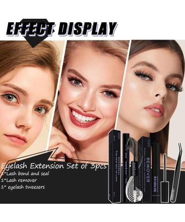 Qiveaory Individual Eyelashes Lash Bond and Seal Kit 3Pcs with Waterproof Mascara Cluster Glue 72 Hours Fixing and Sealing Mascara Remover Eyelash Tweezers - Buy Online on GoSupps.com