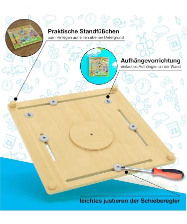 Woodywood Calendar Watch for Children - Bilingual Montessori Learning Clock in Wood - 30x30 cm - Teach Time Date & More Ideal Gift for Kids - Buy Online on GoSupps.com
