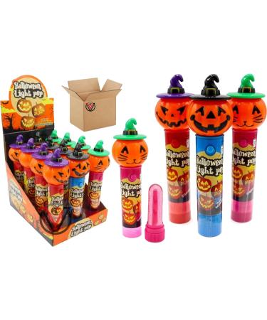 VIMIX Halloween Pumpkin Light Pop 11g Fruit flavour lollipop | Light-up pumpkin heads (12 Lollipops ( Full Box )) - Buy Online on GoSupps.com