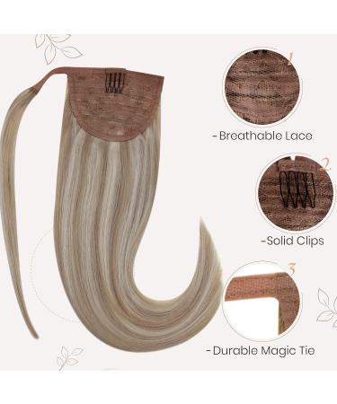 Hetto Blonde Ponytail Extensions Real Hair Wrap Around Braid | Remy Extensions #17/23 Ash Blonde Mix | 45 cm 80g - Hot Sales! - Buy Online on GoSupps.com