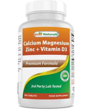 Best Naturals Calcium Magnesium Zinc with Vitamin D3  300 Tablets - Calcium 1000 mg  Magnesium 400 mg  Zinc 25 mg & D3 600 IU per Serving (3 Tablets) - Buy Online on GoSupps.com