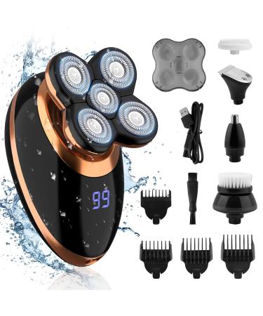5 in 1 Men's Floating Razor Electric Shaver Rechargeable Portable Shavers for Men Waterproof with LED Display for Beard Trimmer Haircutter Black