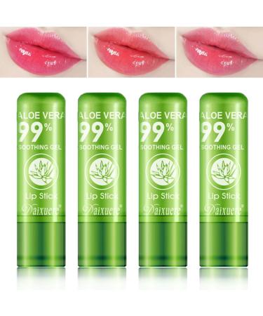 WENJLYJ 4 PCS Aloe Vera Lipstick Magic Temperature Color Changing Lip Gloss Set Long-lasting Nutritious Waterproof Lip Balm Moisturizing Lipstick Lip Makeup Kits for Women 4P