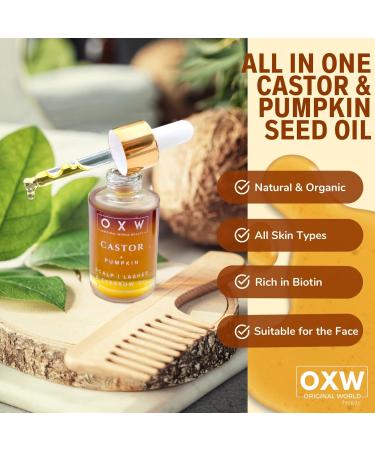 OXW Beauty Castor & Pumpkin Seed Oil Blend - Organic Scalp Stimulator for Hair Growth & Nourishing Facial Treatment - Hexane-Free Cold Pressed - Handcrafted All Natural - Buy Online on GoSupps.com