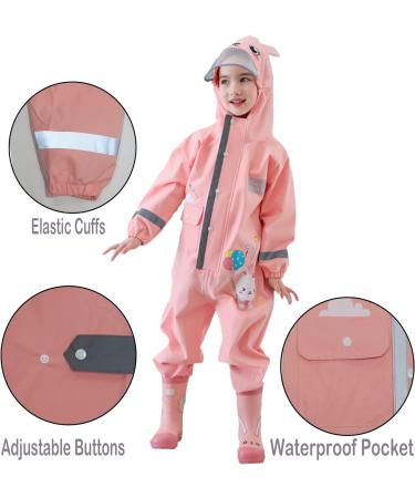 Fewlby Kids Puddle Suit Muddy Suit Waterproof Overalls Hooded Raincoat - Light Pink, M Size 3-4 Years - Buy Online on GoSupps.com