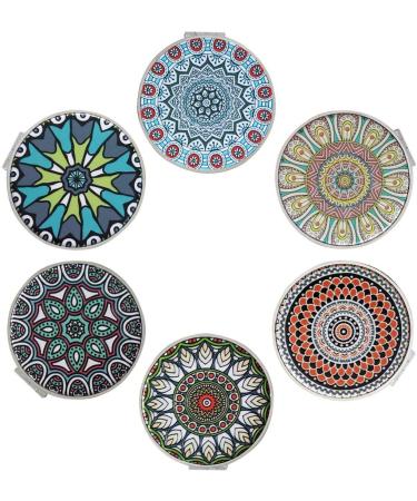 Beaufy of small compact make-up mirrors pocket mirror enlargement for travel round vintage with 1 x 2 times enlargement mandala design relief for girls women 6 pieces turquoise