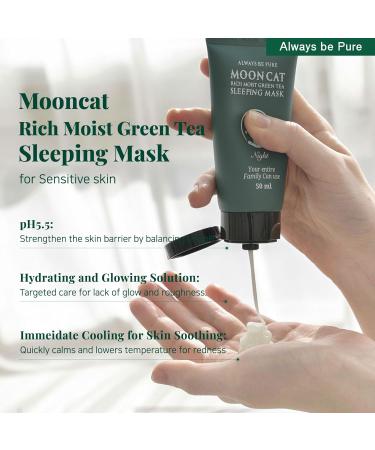Mooncat Rich Moist Green Tea Sleeping Mask 50ml | Hydrating Hypoallergenic Korean Skincare for Sensitive Skin | Ceramide Moisturizer | Non-Sticky Texture - Buy Online on GoSupps.com
