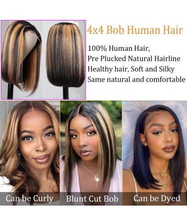 Balayage FB30 Blonde Highlight Ombre 4x4 Lace Front Bob Wig | 10 Human Hair Straight Wigs for Women - Buy Online on GoSupps.com