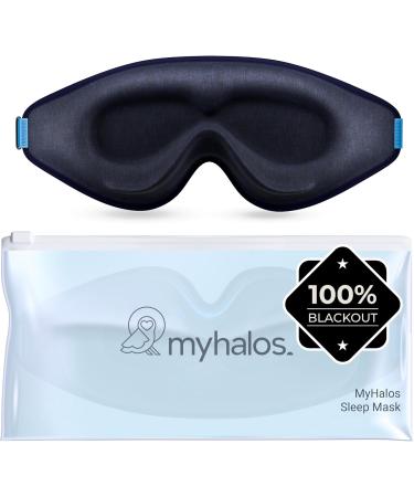 MyHalos Sleep Mask – 3D Blackout Eye Mask Zero Pressure Memory Foam Eyelash Friendly - Breathable - Navy Blue