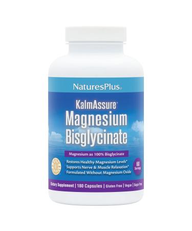 NaturesPlus KalmAssure Magnesium Bisglycinate - 180 Capsules - Supports Nerve & Muscle Relaxation - Formulated Without Magnesium Oxide - 60 Servings