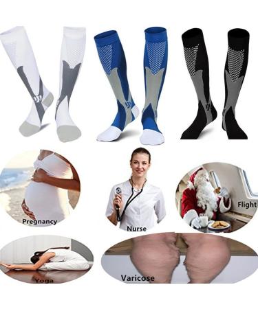 ZFiSt 3 Pair Medical Sport Compression Socks Men 20-30 mmHg - Black Blue White - For Running, Nursing, Edema, Diabetes, Varicose Veins - Buy Online on GoSupps.com