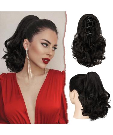 Sofeiyan ponytail extension 28cm Klaue clip in ponytail hair extensions briefly curly corrugated ponytail extensions synthetic hair part for women black/medium -chestnut brown mix