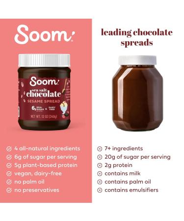 Soom Foods Dark Chocolate Sea Salt Tahini Spread 12oz (Pack of 2) - Silky Smooth Texture for Baking, Desserts, Hummus - Vegan, Nut-Free, Gluten-Free - Buy Online on GoSupps.com