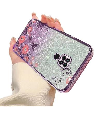 Tivenfezk nadoli glitter diamond case for xiaomi redmi grade 9 sparkle flower butterfly cell phone cover soft slope cover frame glossy silicone rhineau etui protective cover xiaomi redmi grade 9 purple