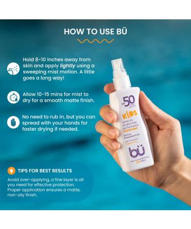 BU SPF 50 Kids Sunscreen Spray for Face and Body Non Aerosol Spray Fragrance Free Clear Non Greasy Water Resistant Fragrance Free 3.3 oz 3.3 Fl Oz (Pack of 1) 3.3 - Buy Online on GoSupps.com