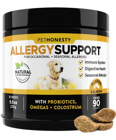 PetHonesty Dog Allergy Relief Chews, Omega 3 Salmon Fish Oil Probiotic Supplement for Anti-Itch, Hot Spots, and Seasonal Allergies (Salmon)