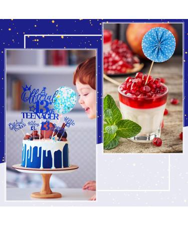 17 Pcs Official 13th Teenager Cake Toppers Giltter Blue Number 13 Pick Cake Decoration Official Teenager Cake Topper with Ballon Cheers to 13 Fabulous Birthday Decoration for 13th Birthday Party - Buy Online on GoSupps.com