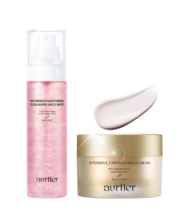 Aurtier Collagen Mist & Collagen Boosting Peptide Cream Set Korean Skincare for Deep Hydration Firming Plumping and Radiant Glass Skin Glow Anti-Aging Moisturizer 1.69 oz & Jelly Mist 3.38 fl.oz