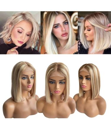 Belaved Ombre Blonde Highlight Brown Bob Wig 14 | Brazilian Remy Human Hair 4x1 Lace Front | Natural Hairline | Glueless 150% Density - Buy Online on GoSupps.com