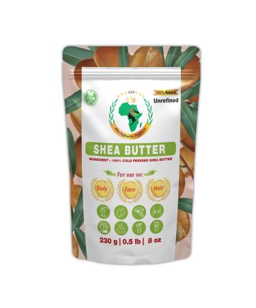 Authentic Raw Shea Butter | Butter | For DIY Face Body Hands | Unrefined | 100% Pure| Organic from Africa | Resealable Bag | 0.5 LB (230g)