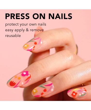 Medium Press On Nails  BettyCora SPRING SUMMER NAILS Press Nails 24 Fake Nails with Nail Glue Stick on Nails for Women Acrylic nails Press On Manicure Kit (Innocent Flower Park) A17- Innocent Flower Park - Buy Online on GoSupps.com