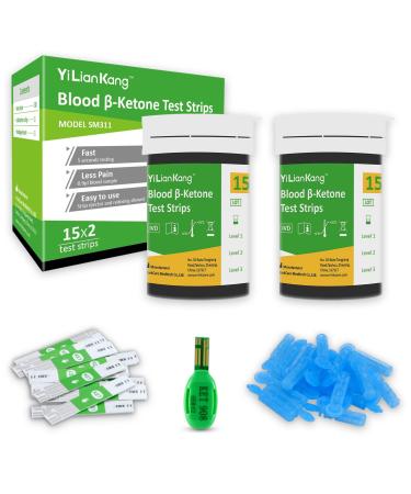 YiLianKang Blood Ketone Test Strips. with 30 Test Strips, 30 Lancets. Accurate Way to Check Ketosis on The Ketogenic Diet. 5 Second Get Results