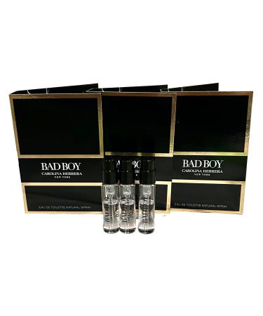 Lot of 3 Carolina Herrera Bad Boy Sample Trial Size Spray Mini Vials 1.5ml 0.05 fl oz