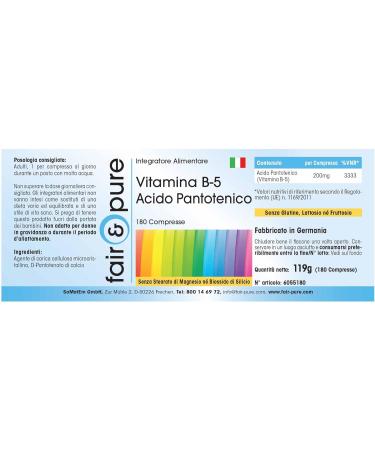 Fair & Pure Vitamin B5 Pantothenic Acid 200mg - Vegan - 180 Tablets - Buy Online on GoSupps.com