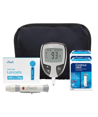 O Well Contour NEXT EZ Diabetes Testing Kit Contour NEXT EZ Blood Glucose Meter 100 Contour NEXT Blood Glucose Test Strips 100 O'WELL Lancets O'WELL Lancing Device LogBook and Carry Case