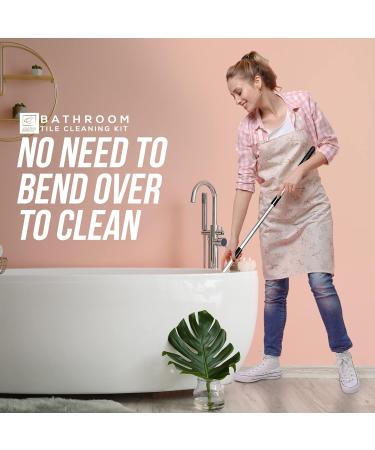 Bathroom Tile Cleaner Brush - Long Handled Scrubber with Replaceable Bristles and Microfibre Pad - Buy Online on GoSupps.com