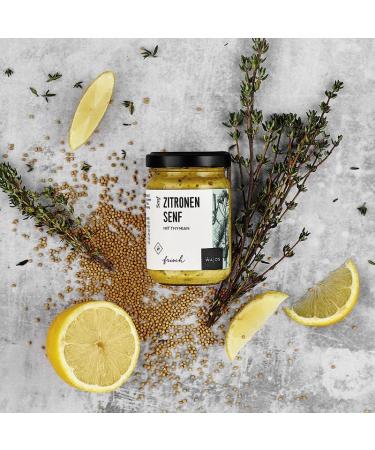  wajos WAJOS Lemon Mustard with Thyme - 140 ml - Mustard Glass - Mustard Sauce - For Salad Meat and Fish - Vegan - Fresh and Spicy - Buy Online on GoSupps.com