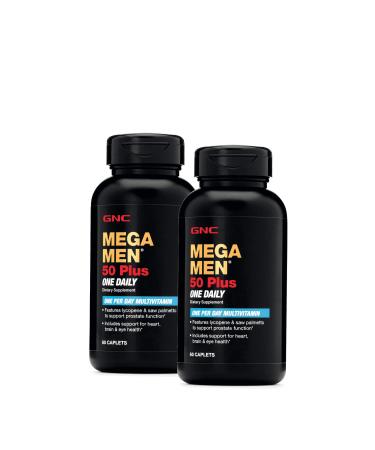 GNC Mega Men 50 Plus One Daily Multivitamin, Twin Pack, 60 Caplets per Bottle, Supports Heart, Brain and Eye Health 60 Servings (Pack of 2)