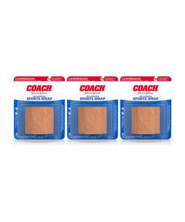 Johnson & Johnson Coach Self-Adhering Elastic Sports Compression Wrap Elastic Bandage Helps Stabilize for Sprain Strain & Joint Recovery Support for Ankle Wrist & Elbow 2 in x 2.2 yd (Pack of 3) 2x79.2 Inch (Pack of...