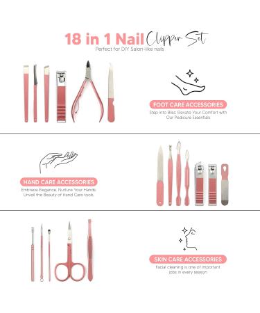 Kichly Manicure Set for Women - 18-Part Nail Clippers & Pedicure Tools in Rose Gold Travel Case - Buy Online on GoSupps.com