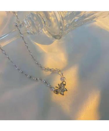 Oralgos Elegant Crystal Butterfly Necklace | Adjustable Collarbone Chain | Delicate Pearl Women's Jewelry - Buy Online on GoSupps.com