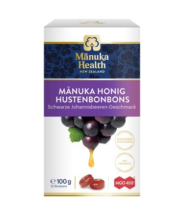 Manuka Health - MGO 400 + Black currant lobbons 100 g - 100% pure from New Zealand with certified methylglyoxal content and vitamin C candies 100 g (1 Pack) MGO 400 + vitamin C candy - Buy Online on GoSupps.com