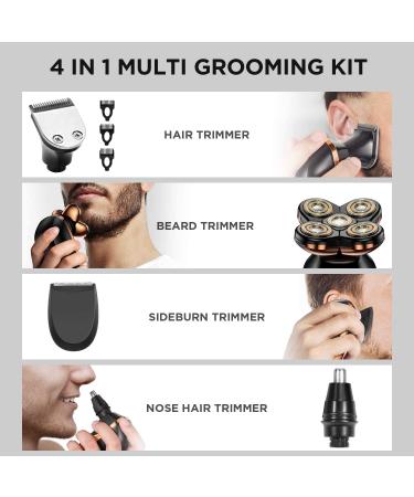 Electric Bald Head Razor for Men - 4 in 1 Grooming Kit with LED Display, Cordless Rotary Shaver - Wet/Dry, USB Rechargeable - Rose Gold - Buy Online on GoSupps.com