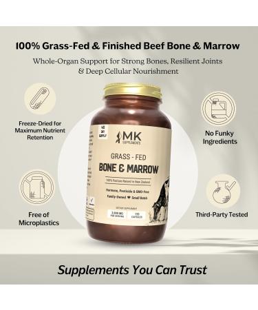 MK Supplements Grass-Fed Beef Bone & Marrow Supplement Supports Healthy Joints Bones Teeth Immune Support Freeze-Dried Non-GMO 45 Servings (3 000 mg Each) Bone & Marrow 45 Servings - Buy Online on GoSupps.com