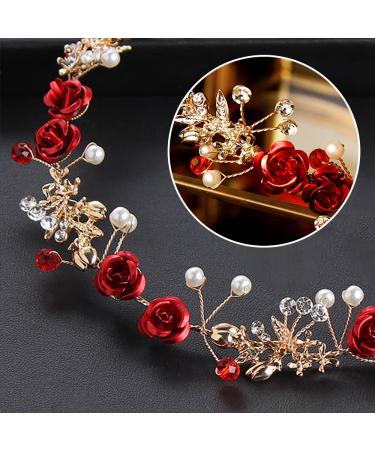 Drokit Red Crystal Flower Tiara Headpiece for Wedding - Elegant Bridal Forehead Accessory - Buy Online on GoSupps.com