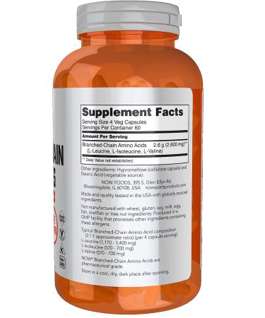 NOW Sports Nutrition BCAAs 240 Veg Capsules - Leucine, Isoleucine, Valine - 60 Servings - Buy Online on GoSupps.com