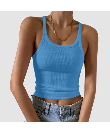 Summer Tank Tops for Women Loose Fit Adjustable Spaghetti Strap Crew Neck Sleeveless Tops Casual Crochet Flowy Vest 4110-eumxw-blue-5 S - Buy Online on GoSupps.com
