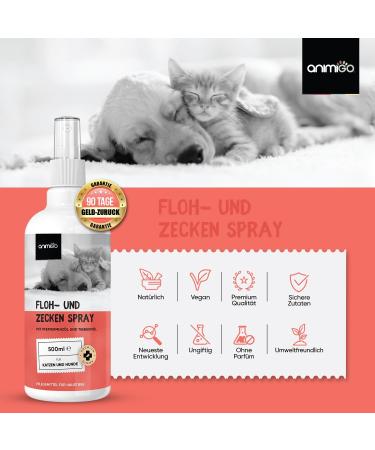 Animigo Flea Spray for Cats & Dogs - Natural Insecticide-Free Remedy for Fleas Ticks & Lice - 500ml Peppermint & Castor Oil Protection for Home & Furniture - Buy Online on GoSupps.com