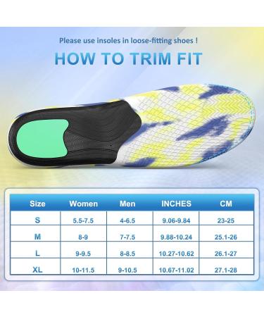 Arch Support Shoe Insoles for Men & Women | Plantar Fasciitis Relief | Colorful Insoles for Flat Feet & Heel Pain - Size M (Men 7-7.5/Women 8-9 - Buy Online on GoSupps.com
