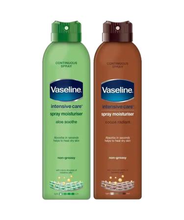 Vaseline Spray and Go Moisturizer  Cocoa Radiance and Aloe Soothe Combo  6.5 Ounce Each