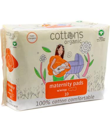 Cottons Maternity Pads with Wings - 10 Individually Wrapped, Organic, Unscented, Chlorine-Free - Heavy Absorbency | Single Pack - Buy Online on GoSupps.com