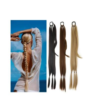 Ponytail Extension Braided Ponytail Extension 34'' DIY Long Braid Ponytail Extensions with Elastic Rubber Band Silky Straight Wrap Around Synthetic Hairpiece for Women Ponytail Hair Extension(Color:M2 85CM-160g M2-30