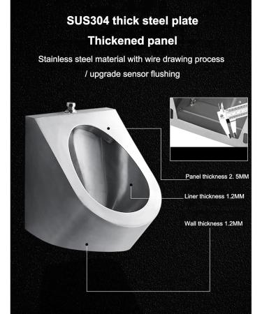 304 Stainless Steel Urinal Wall-Mounted Men's Urinal Standing Small Sensor Urinal Intelligent and Efficient Non-Contact Flushing Valve Suitable for Bars Homes Shopp - Buy Online on GoSupps.com