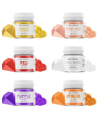 Wwtop edible glitter - 3g x 6 colors glitter powder for drinks gold rose gold pearl white orange purple red food glitter glitter powder for chocolate cake fondant cocktails drinks warm color